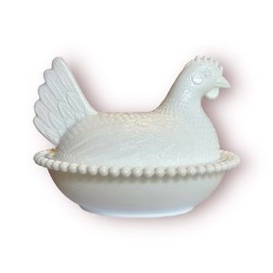 🍁 3 for $20! Indiana Milk Glass Covered Hen Dish White Milk Glass Sitting Hen